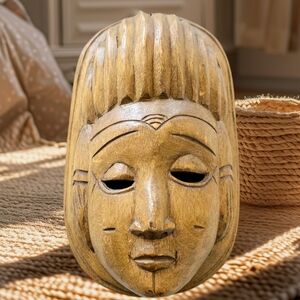 Vintage Handcarved Kuan Yin Buddhist Mask Asian Global Peaceful Meditation
